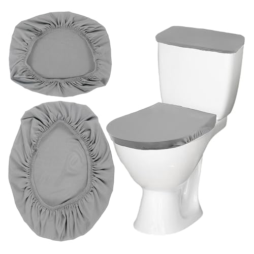 2 Stück Toilettensitzbezug WC Sitzbezug Toilettenbezug Elastizität Deckelbezug und Tankschutzabdeckung Atmungsaktiv Toilettendeckelbezug für die meisten Toilettendeckel(Grau) von Xinjoduz
