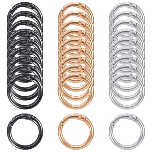 30 Stück 24mm Runde Karabinerhaken, Karabiner Rund Klein Karabinerring Metall-O-Ringe Federspaltringe für Rucksack Handtasche DIY Handwerk Schmuckherstellung (Silber Schwarz Hellgold) von Xinjoduz