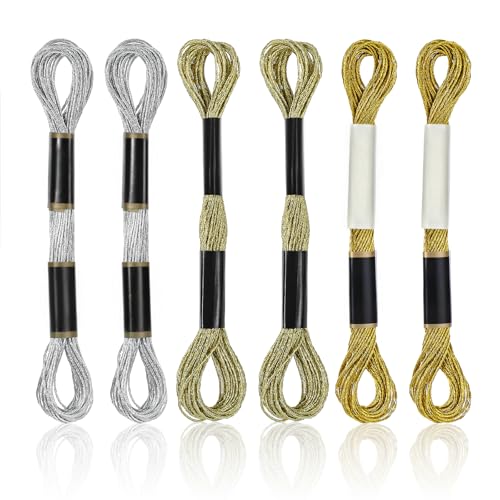 Stickgarn Gold Metallic 6 Stück Sticktwist Kreuzstichfäden Stickgarn Goldfaden Nähgarn Weicher Embroidery Thread Häkelgarn Silber für Stickerei Handarbeiten Knüpfen Flechten Basteln Häkeln Stickgarn Gold Metallic 6 Stück Sticktwist Kreuzstichfäden Stickgarn Goldfaden Nähgarn Weicher Embroidery Thread Häkelgarn Silber für Stickerei Handarbeiten Knüpfen Flechten Basteln Häkeln von Xinjoduz