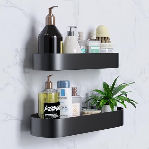 Xinkfir Duschablage ohne Bohren, Duschregal Shampoo Halterung, Duschgel Duschkorb Schwarz, Schnell Trocknende Badezimmer Organizer, Langlebige Dusche Badregal Edelstahl - 2 Stück von Xinkfir