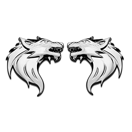 Metall Wolf Kopf Auto Aufkleber Auto 3D Metall Wolf Kopf Metallwolf Sticker Kratzer Sticker Aufkleber Metall Auto Lkw für Auto Persönlichkeit Wolfskopf Aufkleber Silber 1 Paar (Links + Rechts) von Xinlie