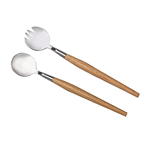 Salatbesteck Set Salatlöffel und Gabel Set Edelstahl Salatbesteck mit Holzgriff Salatgabeln Salatgabel Holz Küchenutensilien Servieren Besteck Spülmaschinenfestfür Küche Esszimmer 2 Stücke 28 cm von Xinlie