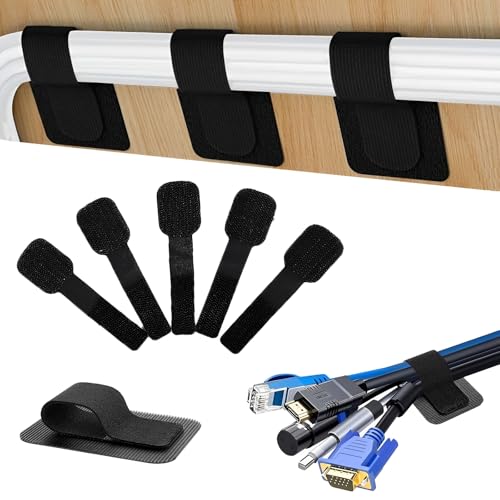 Xinlie 30 Stück Kabelmanagement Unter Dem Schreibtisch Selbstklebend Klettband Kabel Kabelbinder Wiederverwendbar Kabelklett Klettverschluss für Kabelmanagement Haltert 15 Kabel für Nachttisch/Wand von Xinlie