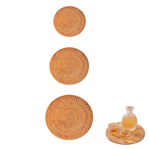 Xinlie Rattan-Pads Holz Bambus Glasuntersetzer Handgefertigte runde Rattan-Untersetzer Rattan Topfhalter Rund, Handgefertigt, rutschfest, Hitzebeständig für Tisch, Töpfe, Pfannen Teekannen(3 Stück) von Xinlie