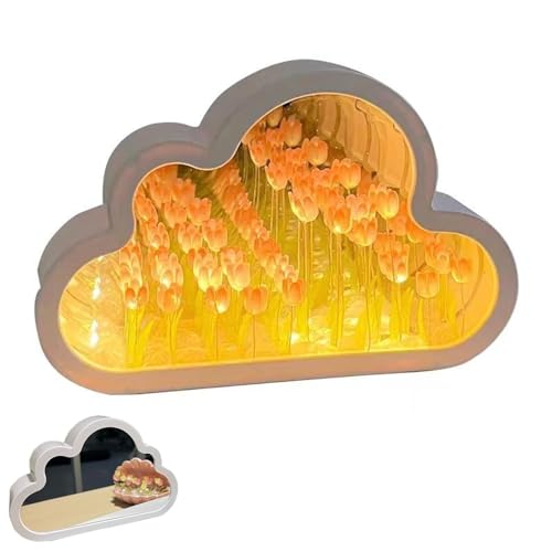 Xinlie Tulpe Nachtlicht DIY Materialpaket 2 in 1 Spiegel Geschenk LED Blumen-Nachtlicht Zimmer Deko Aesthetic Wohnzimmer-Nachttisch-Desktop-Ornamente,Nachttischlampe für Heimdekoration,Schlafzimmer von Xinlie