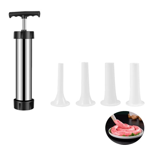 Xinlie Wurstfüller Manuell Wurstfüller Wurstspritze Wurstfüllrohre für Hausgemachte Wurstfüllwerkzeug mit 5 Trichterdüse, für Selbstgemachte Würstchen,für Heimküche, DIY Küche von Xinlie