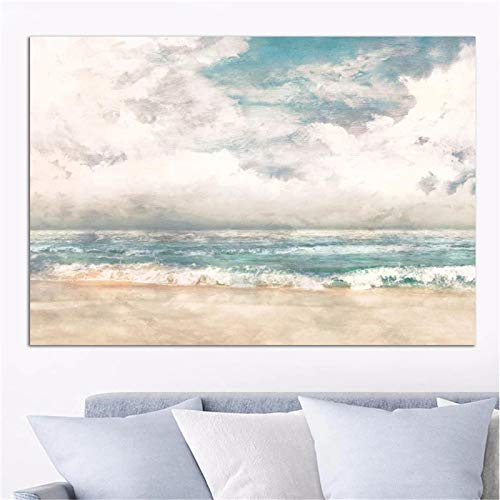 Abstrakte Leinwand Strand Meer Malerei Wandkunst Bilder Nordische Poster und Drucke Wandbilder für Wohnzimmer Wohnkultur 30x42cm (12x17in) Innenrahmen von Xinmei Art