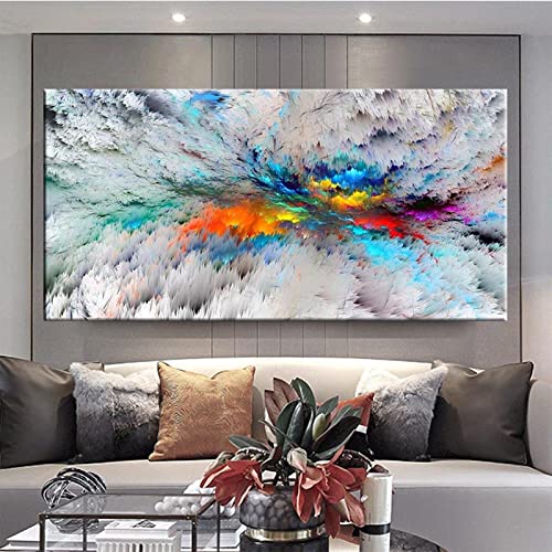 Abstrakte Leinwand-Wandkunst für Wohnzimmer, moderne Wanddekoration, bunte blaue Wolke, Gemälde, Leinwandbilder, Kunstwerk, Dekoration, 60 x 140 cm (24 x 55 Zoll) Innenrahmen von Xinmei Art