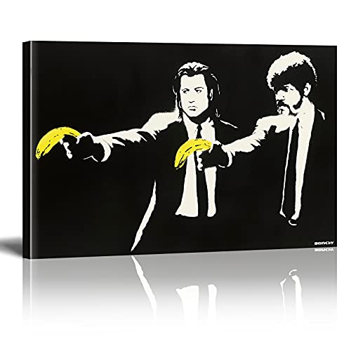 Banksy Bilder auf Leinwand Druck Pulp Fiction Graffiti Street Art Wand Bild Pop Art Gemälde Kunstdruck Modern Wandbilder XXL Wanddekoration Mit Rahmen 40x30cm von Xinmei Art