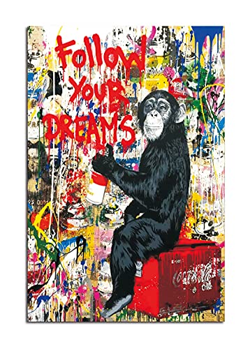 Banksy Bilder auf Leinwand Follow Your Dreams Graffiti Street Art Wand Bild Pop Art Gemälde Kunstdruck Modern Wandbilder XXL Wanddekoration Mit Rahmen 105x70cm von Xinmei Art