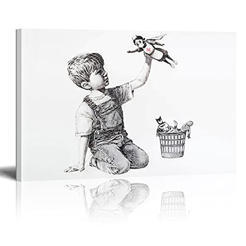 Banksy Bilder auf Leinwand Game Changer Superhelden Graffiti Street Art Wand Bild Pop Art Gemälde Kunstdruck Modern Wandbilder XXL Wanddekoration (Mit Rahmen, 110x60cm) von Xinmei Art