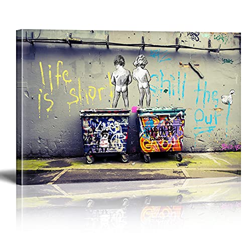 Banksy Bilder auf Leinwand Life is Short Chill Graffiti Street Art Wand Bild Pop Art Gemälde Kunstdruck Modern Wandbilder XXL Wanddekoration Mit Rahmen(120x80cm) von Xinmei Art