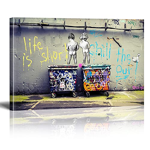 Banksy Bilder auf Leinwand Life is Short Chill The Duck Out Graffiti Street Art Wand Bild Pop Art Gemälde Kunstdruck Modern Wandbilder XXL Wanddekoration Mit Rahmen 105x70cm von Xinmei Art