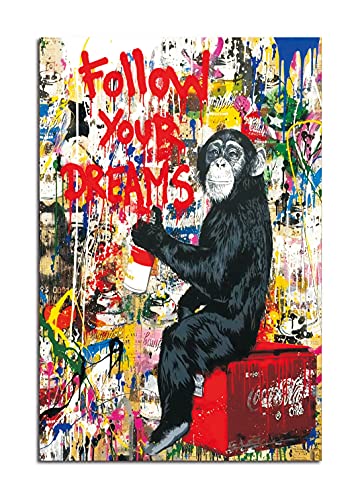 Banksy Bilder auf Leinwand Follow Your Dreams Graffiti Street Art Wand Bild Pop Art Gemälde Kunstdruck Modern Wandbilder XXL Wanddekoration (Mit Rahmen, 140x80cm) von Xinmei Art