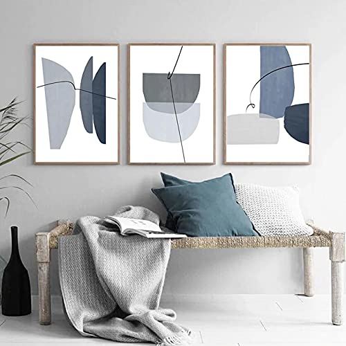 Blau Grau Geometrische Abstrakte Malerei Kunst Poster und Drucke Mid Century Moderne Wandkunst Leinwanddruck Bilder Room Decor 50x70cm (20x28in) x3 Ungerahmt von Xinmei Art