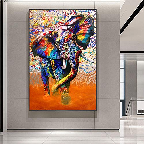 Bunte Elefanten Street Art Graffiti Leinwand Gemälde Poster und Drucke Wandkunst Bilder für Wohnzimmer Wanddekoration 80x130cm (32x51in) Innenrahmen von Xinmei Art