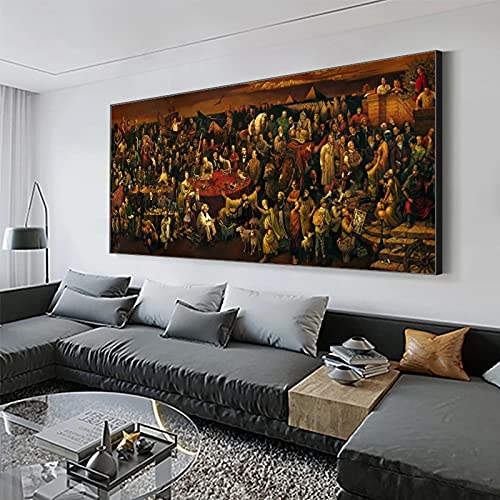 Große Leinwand Kunst Berühmte Menschen malen Diskussion über die göttliche Komödie mit Dante Picture Prints Poster für Wohnzimmer 80x180cm (32x71in) Ungerahmt von Xinmei Art