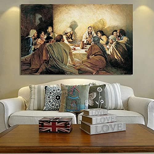 Letztes Abendmahl Da Vinci Berühmte Leinwand Gemälde Poster und Drucke Jesus und Jünger Skandinavien Wandkunst Bild für Zuhause 60x92cm Mit Rahmen von Xinmei Art