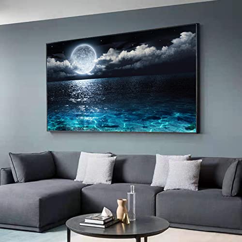 Moderne Kunst Heimdekoration Heller Mond Meer Nacht Landschaft Leinwand Malerei Poster Drucke Wandkunst Bild für Wohnzimmer Dekor 60x120cm(24x47in) mit Rahmen von Xinmei Art