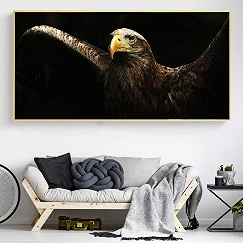 Xinmei Art Moderne Tierkunst Poster und Drucke Wandkunst Leinwand Gemälde Adler mit ausgebreiteten Flügeln Bilder für Wohnzimmer Wohnkultur 90x183cm(35x72in) mit goldenem Rahmen von Xinmei Art
