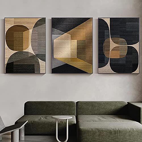 Xinmei Art Moderne abstrakte geometrische Leinwand-Gemälde an der Wand braun schwarz Poster und Drucke Wandkunst Bilder für Wohnzimmer Zuhause 60 x 80 cm (24 x 32 Zoll) x 3 mit Rahmen von Xinmei Art