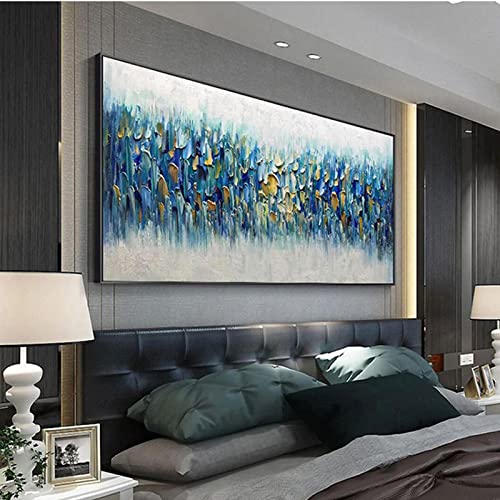Übergroße Wandkunst-Ölgemälde mit schwarzem Rahmen auf Leinwand, Rot-Blau, abstrakte Kunstwerke, Gemälde, moderne Wand- und Heimdekoration, Bilder, 60 x 123 cm/24 x 48 Zoll, mit schwarzem Rahmen von Xinmei Art