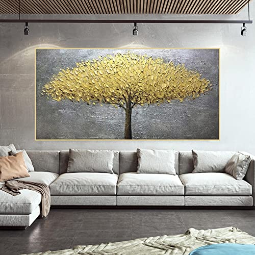 Xinmei Art Goldene gerahmte Wandkunstdrucke Abstrakter goldener Baum des Lebens Ölgemälde auf Leinwand Wandkunst Poster Wandbilder für Wohnzimmer 55x110cm(22x43in) von Xinmei Art