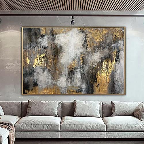 Xinmei Art Goldrahmen, großes abstraktes Ölgemälde auf Leinwand, Blattgold, Kunstwerke, Bilder, Wandkunst, Luxusgemälde, originelle Heimdekoration, 100 x 180 cm/39 x 71 Zoll, mit goldenem Rahmen von Xinmei Art