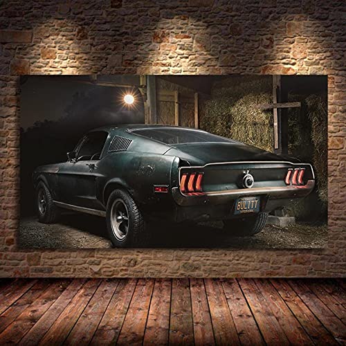 Xinmei Art Moderne Wandkunst Bild Leinwand Gemälde 1968 Mustang GT Fastback Oldtimer Poster Und Drucke Für Wohnzimmer Dekor 40x70cm (16x28in) Ungerahmt von Xinmei Art
