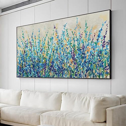 Xinmei Art Schwarz gerahmte Bilder, Blumen-Ölgemälde, gedruckt auf Leinwand, weiße Kirschblume, großes Wandkunstgemälde, strukturiertes Gemälde, 100 x 200 cm/39 x 79 Zoll, mit schwarzem Rahmen von Xinmei Art