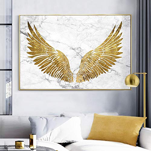 Xinmei Art Wandkunst, Bilder, goldene Malerei, Engelsflügel, abstrakt, luxuriös, modern, Goldflügel-Poster, Drucke für Wohnzimmer, Heimdekoration, 60x92 cm, mit goldenem Rahmen von Xinmei Art