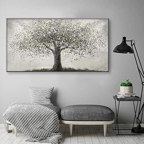 Xinmei Art Wandkunst, gerahmt, schwarz-weißer Baum des Lebens, Poster, moderner Druck auf Leinwand, Wandkunst, Gemälde, Bild für Wohnzimmerdekoration, 43 x 86 cm/17 x 34 Zoll, mit schwarzem Rahmen von Xinmei Art