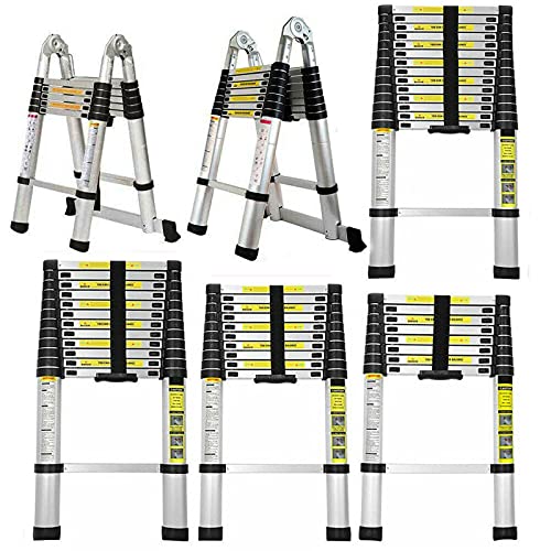 Robuste 1,9 M + 1,9 M A-Frame Teleskop Leiterverlängerung Aluminium Leiter Teleskop Klapp Trittleiter für Mehrzweck-Sicherheitsstandard EN131 150kgs/330lbs Kapazität von Xinng