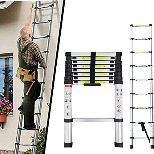 Teleskopleiter Mehrzweck Aluleiter Ausziehbar Stehleiter Teleskop Klappleiter 2,6 m / 3,2 m / 3,8 m / 5 m Aluminium Verlängerungsleiter A-Rahmen/Gerade Leiter EN131 bis 150KG (Gerade 2.6m) von Xinng