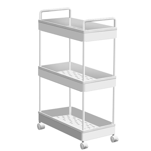 Xinng 3-Tier Servierwagen mit Rollen, Küchenwagen aus Metall mit Bremsen, Mobiler Allzweckwagen für Wohnzimmer, Küche, Bar, Büro – Stabiler Rollwagen mit 3 Ebenen, Weiß, 38.8x21.8x65cm Xinng 3-Tier Servierwagen mit Rollen, Küchenwagen aus Metall mit Bremsen, Mobiler Allzweckwagen für Wohnzimmer, Küche, Bar, Büro – Stabiler Rollwagen mit 3 Ebenen, Weiß, 38.8x21.8x65cm von Xinng