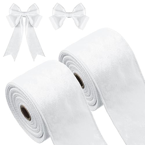 2 Rollen 2,5 Zoll 10 Yards Weihnachten Geschenkbänder Einseitige Samtbänder Einfache Samt Schleifenbänder für Geschenk Verpackung Basteln Weihnachtsbaum Kranz Weihnachtsdeko (Weiß) von Xinnun