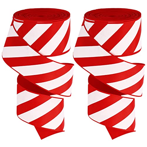 Xinnun 2 Rollen 20 Yards Rot und Weiß Gestreiftes Ripsband 1,5 Zoll Weihnachtsband Polyester Gewebe Weihnachten Verpackung Dekorative Bänder für DIY Kranz Bogen Feiertag Party Dekoration von Xinnun