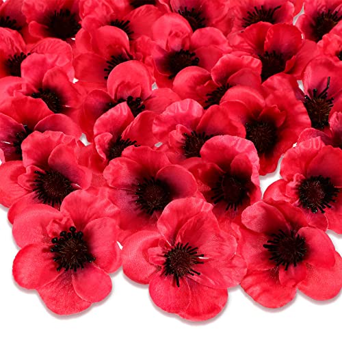 Xinnun 30 Packungen Seiden Mohn Arrangement Stammlos Gefälschte Mohnblumen für Veteranen Tag Gefälschte Rote Mohnblumen Kopf Künstliche Mohnblumen Gefälschte Wildblumen Kopf für Hause Dekoration von Xinnun