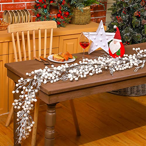 Xinnun Weihnachtsbeeren-Girlande mit gefrosteten Zweigen und Kunstschnee für Tischtreppen, Weihnachten, Urlaub, Kamin-Dekorationen (weiße Beere, 1 Stück) von Xinnun