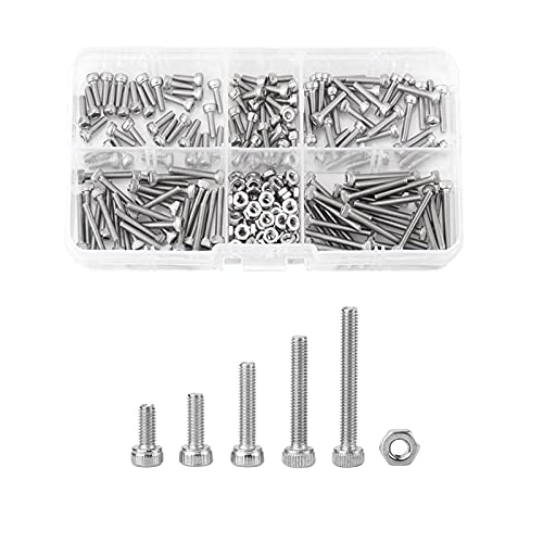 Akozon M2.5 Edelstahl SS304 Innensechskant-Kopfschrauben und Muttern Assrutment Set von 210pcs von Akozon