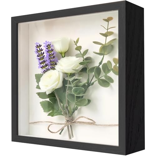 3D Bilderrahmen zum Befüllen 22 x 22cm, tiefer 3cm Holz Objektrahmen für Wand & Desktop, 3D Objektrahmen für Hochzeitsstrauß, DIY Kunstwerke & Bilderrahmen für Dekoration（Schwarz） von Xinsenke