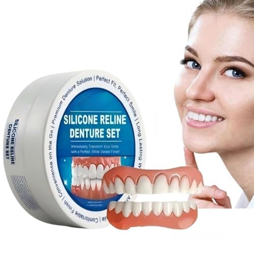 Xinshijie Silicone Reline Denture Set for Women,Silicone Soft Dentures Reline Kit Repair for Men and Women,Temporary False Teeth Venners, Full Denture Set,Snap On Veneers Teeth Top and Bottom von Xinshijie