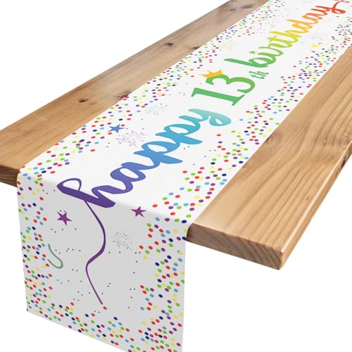 13.Tischläufer Geburtstag,Bunt Deko 13 Geburtstag Junge Mädchen Happy Birthday Tischdecke Tisch für Kinder Geburtstag Deko 13 Party Dekoration 180 x 35cm von Xinvery
