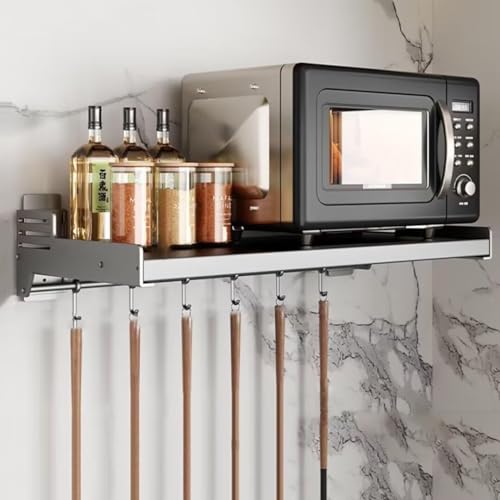 Xinwanhong Mikrowellen Regal Carbon Stahl Wandmontage, Mikrowellen Regal Hängend, Küche Mikrowellenhalterung Wand, Microwave Shelf mit 6 Haken, Halterung zum Aufhängen von Regalen, 49 * 37 * 11,5 cm von Xinwanhong