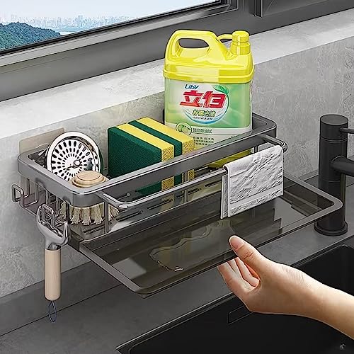 Xinwanhong Spülbecken Organizer, Spülen Sink Organizer, Edelstahl Spüle Ablage mit Abflusspfanne, Küchenutensilien Schwammhalter Spülmittel Halter, Waschbecken Caddy, grau von Xinwanhong