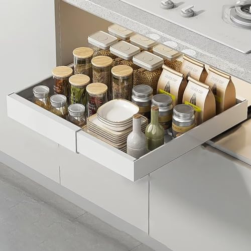 Xinwanhong Teleskopschublade, Erweiterbar Ausziehbare Schubladen, Verstellbare Breite Ausziehbarer Schrank Organizer zum Kleben Küche Organizer Küchenschrank Kein Bohren, 18–28 x 43,5 x 7 cm von Xinwanhong