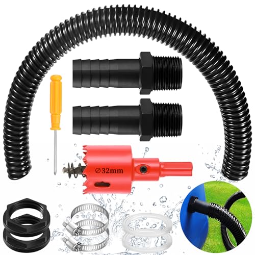 1 Zoll Regentonnen Verbindungsset mit Kontermutter Lochöffner,2 Schlauchstutzen 2 Schlauchschellen 100cm Verbindungsschlauch,Lochöffner Schraubendreher Regensammler für Regenwasser Tonnen,Zisternen von Xinxinphi