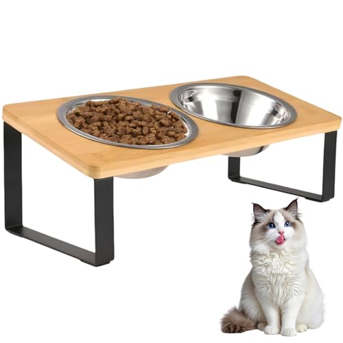 15° Gekippte Katzennapf Erhöht mit Metallhalter & Napfunterlage, Holz Ständer mit 250ml Fressnapf & Wassernapf, Edelstahl Katze Futternapf Napfset, Futterstation für Katzen & Kleine Hunde (Holzfarbe) 15° Gekippte Katzennapf Erhöht mit Metallhalter & Napfunterlage, Holz Ständer mit 250ml Fressnapf & Wassernapf, Edelstahl Katze Futternapf Napfset, Futterstation für Katzen & Kleine Hunde (Holzfarbe) von Xinxinphi