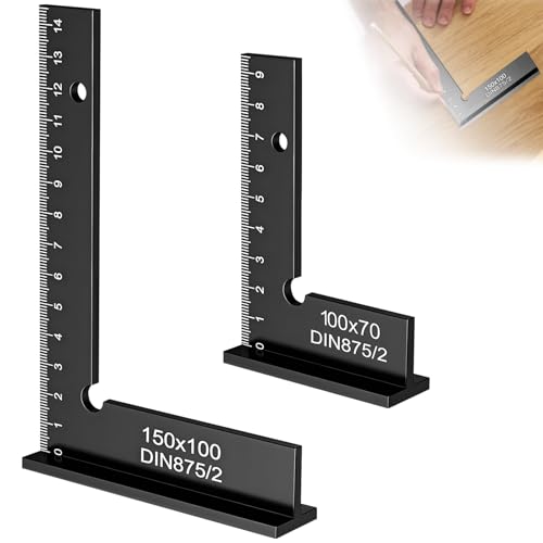 2 Stück Schlosserwinkel Set mit Messskala(cm),Größe 150*100mm & 100*70mm Anschlagwinkel,90° Zimmermannswinkel für Holzbearbeitung,Schreinerwinkel für Präzise Arbeiten im Metallbau &Werkstatt (Schwarz) von Xinxinphi