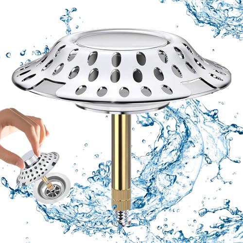 2 in 1 Badewannenstöpsel mit Filtrierung Gestaltung, 72mm Badewanne Abflusssieb Haarfänger mit Haarsieb, Höhenverstellbarer Badewanne Stöpsel, Anti-Verstopfung Verchromtem Messing Abflussstopfen von Xinxinphi